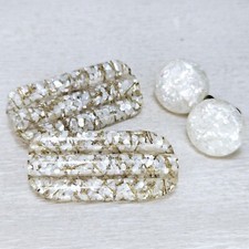 Vintage Shoe Dress Clips Screw Earrings Lucite Faux Mother Pearl Glitter