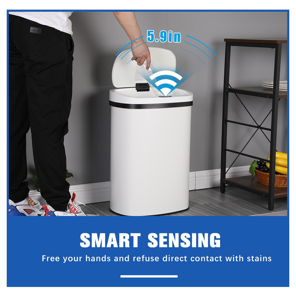 13 Gallon Kitchen Trash Can Automatic Touch Free Garbage Can with Lid ...