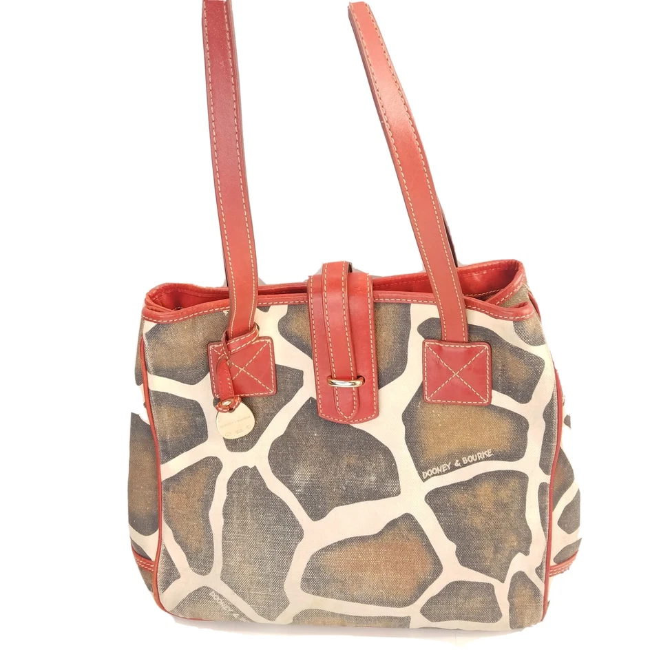 Bolso de Lona de Hombro con Estampado de Jirafa Dooney & Bourke Bolso de Mano Bolso de Comprador Correas Rojas