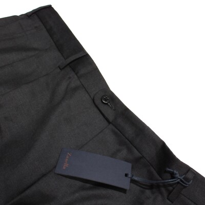 Zanella Platinum NWT Pleated Dress Pants Size 42 US Bennett Solid Dark Gray Wool