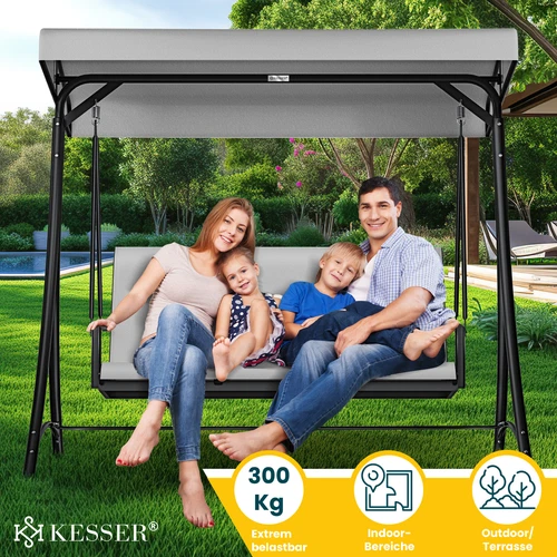 KESSER® Hollywoodschaukel Gartenschaukel mit Sonnendach 3er Schaukelbank 300kg - Bild 4 von 41