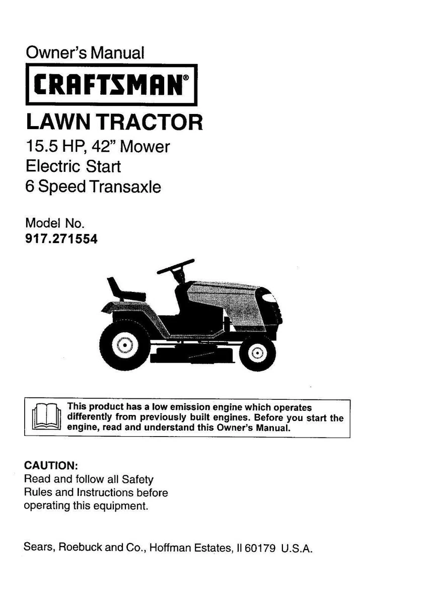 Craftsman 15.5 hp on sale riding mower manual