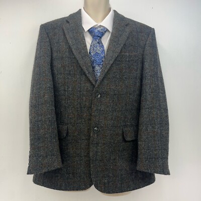 Harris Tweed Digel Blazer Jacket Men s Size 40S Grey Check 2 Button Wool
