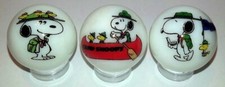 Set of 3 Camp Snoopy 1" Glass Logo Marbles w/ Stands