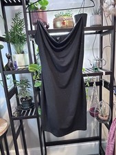 Windsor Black Glitter Cowl Neck Mini Dress Spaghetti Strap Size L