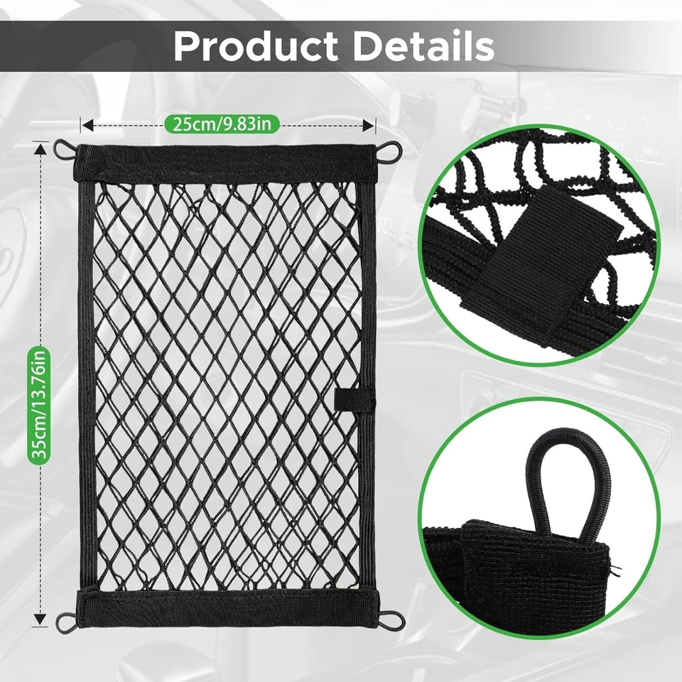 Trunk Storage Net Elastic Mesh Cargo Pocket Organizer Set Black W/Screws/Hooks Foto 4 de 4