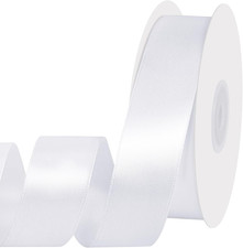 White Ribbon 1 Inch 30 Yards Double Faced Satin for DIY Crafts Gift Wrapping