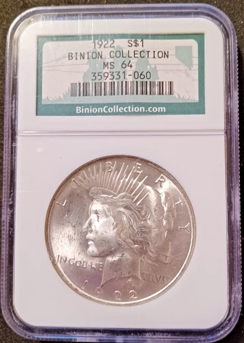 1922 $1 Peace Dollar from the Binion Collection NGC MS64