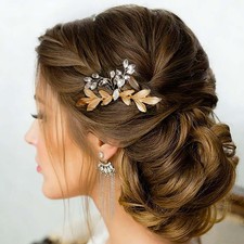 Gold Leaf Rhinestone Bridal Hair Comb Wedding Crystal Piece Accessories Women