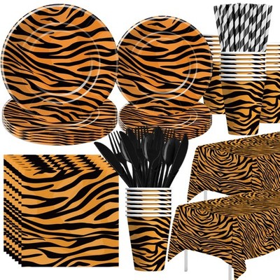 Tiger Print Birthday Party Supplies Tableware - Safari Jungle Texture Theme T...