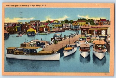 1954 Cape May New Jersey vintage Postcard Schellenger's Landing Dock Port Boat