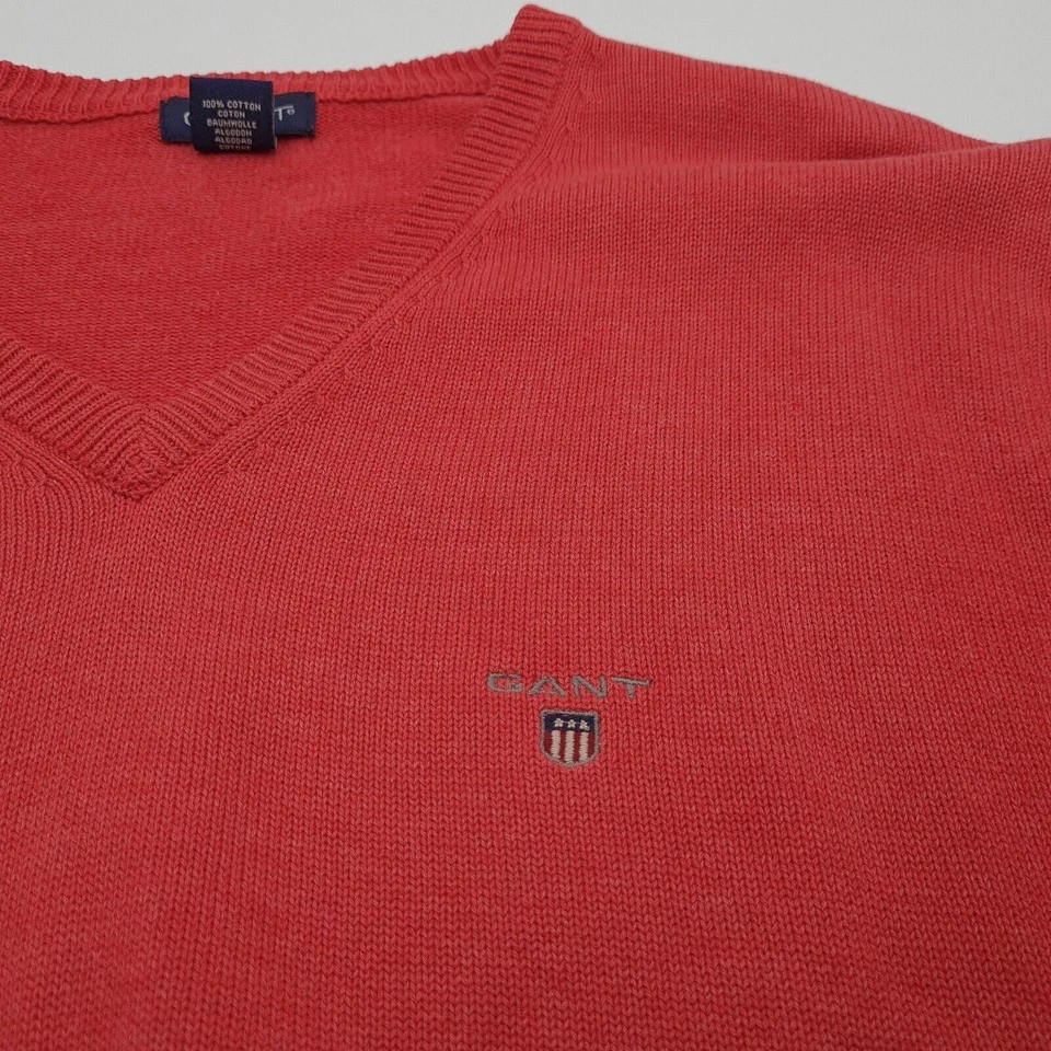 Gant Rouge Pull V-Cou Coton Hommes Taille L Grande - Photo 4/4