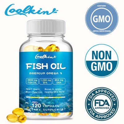 COOLKIN Fish Oil Premium Omega 3 3600mg - EPA & DHA-Highest Potency,Eye & Brain Support