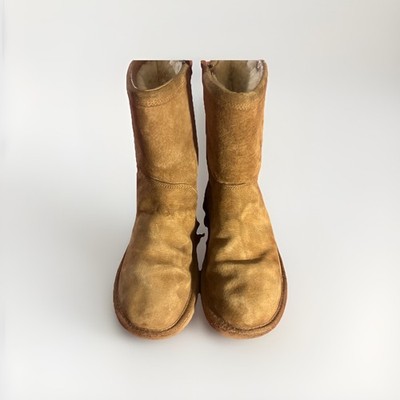 Womens UGG Boots Shearling Brown Round Toe Pull On Zipper Ankle Top  Size 9