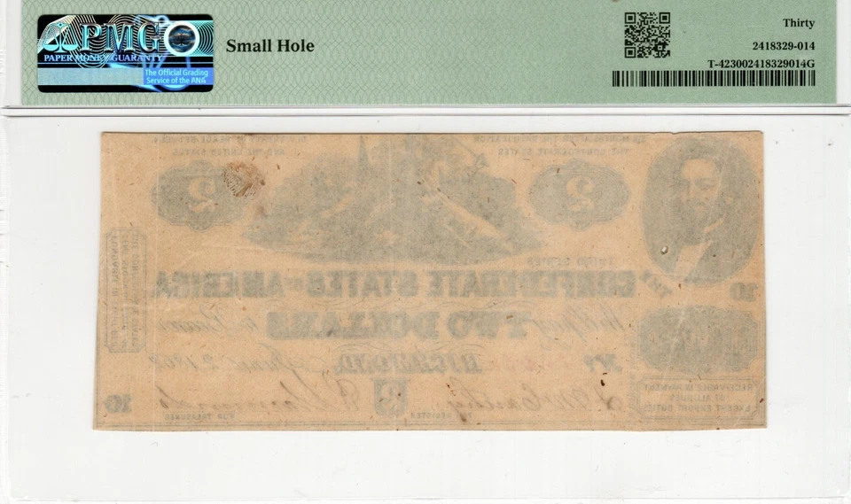 T-42 PF-5 1862 $2 Confederate Paper Money - PMG Very Fine 30 - Image 2 of 2