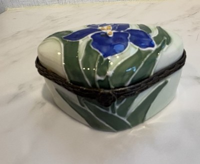 Hand Painted Porcelain Blue Iris Trinket Box