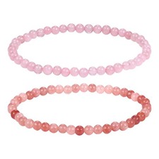 2PCS Natural Crystal Beaded Stretch 4MM Bracelet Set Meditation Healing Energy