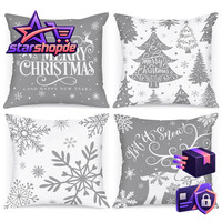 Kissenbezug 40X40 Cm Weiß Grau Schneeflocken Weihnachtskissen Deko Sofa