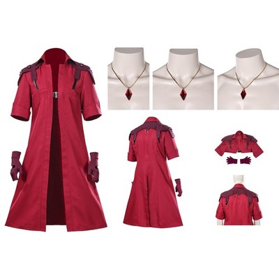 Dante DmC Cosplay Costume Mens Halloween Long Coat Jacket+Glove+Necklace Pendant