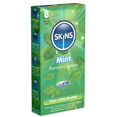Skins Mint Kondome 4/8/12er | Minzaroma | Extra feucht | Ohne Latexgeruch 55 mm