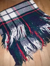 Vintage TROY ROBE camp Throw Blanket Wool Tartan Plaid Fringe 51 x 51 Made USA