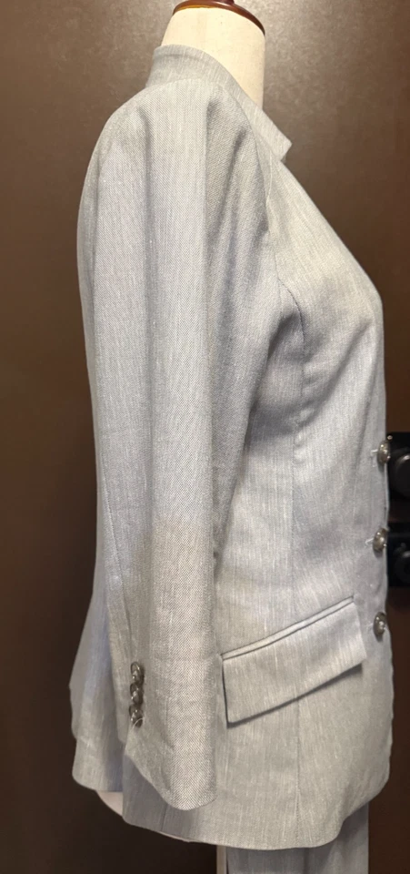 White House Black Market Linen-Blend Gray Pant Set Size 10 blazer/ Size 4 pants - Image 2 of 4