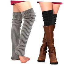 PHOGARY 2 Pairs Winter Leg Warmers Thigh High Socks Over Knee Black, Grey
