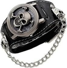 Cool Leather Punk Skull Quartz Men's Wrist Watch,Skull Flip Cover Women's Wat...