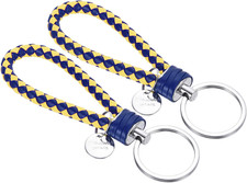 Braided Leather Keychains with Stainless Steel Key Ring Sleeve, PU Woven Wristle