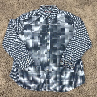 Robert Graham Shirt Mens 3XL Blue Check Long Sleeve Button Up Flip Cuff