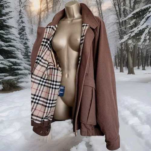 Giacca cappotto vintage uomo donna lana marrone check Burberry anni 80 90 raro 58 xxxl o 30