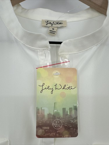 Lily weiße transparente Button-Down-Bluse creme Größe Medium Damen neu mit Etikett - Bild 2 von 6