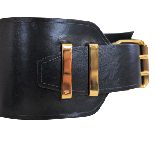 Authentic TOM FORD Solid Black Genuine Leather WIDE WIDTH WAIST Belt 70/28 ITALY - Picture 4 of 7