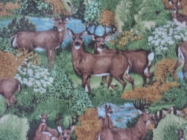 DEER  BUCK & DOE IN FOREST VINTAGE QUILT QUALITY COTTON FABRIC 32" X 44" 7/8 YD - Image 2 of 2