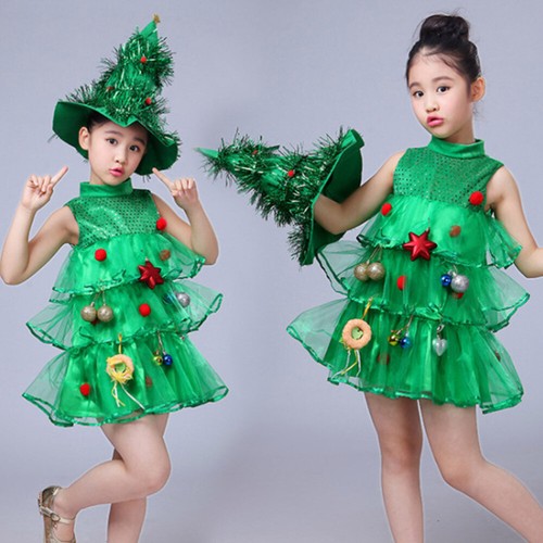 3 Count Christmas Tree Costume Kids Fashionable Stage - Picture 10 of 12