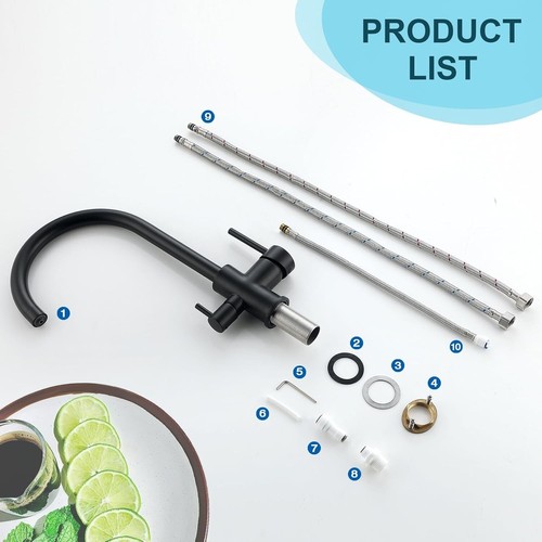 Three Way Water Filter Tap 3 in 1 Kitchen Mixer, Swivel,Brass, Dual Lever, Black - Picture 4 of 8