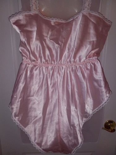 Vintage 90s Barbizon Pink Satin French HI-Cut Teddy Lingerie Snap Crotch L - Picture 8 of 10
