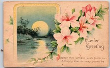 Happy Easter, Simple Wish From Me, Full Moon and Flowers, Greetings, Postcard