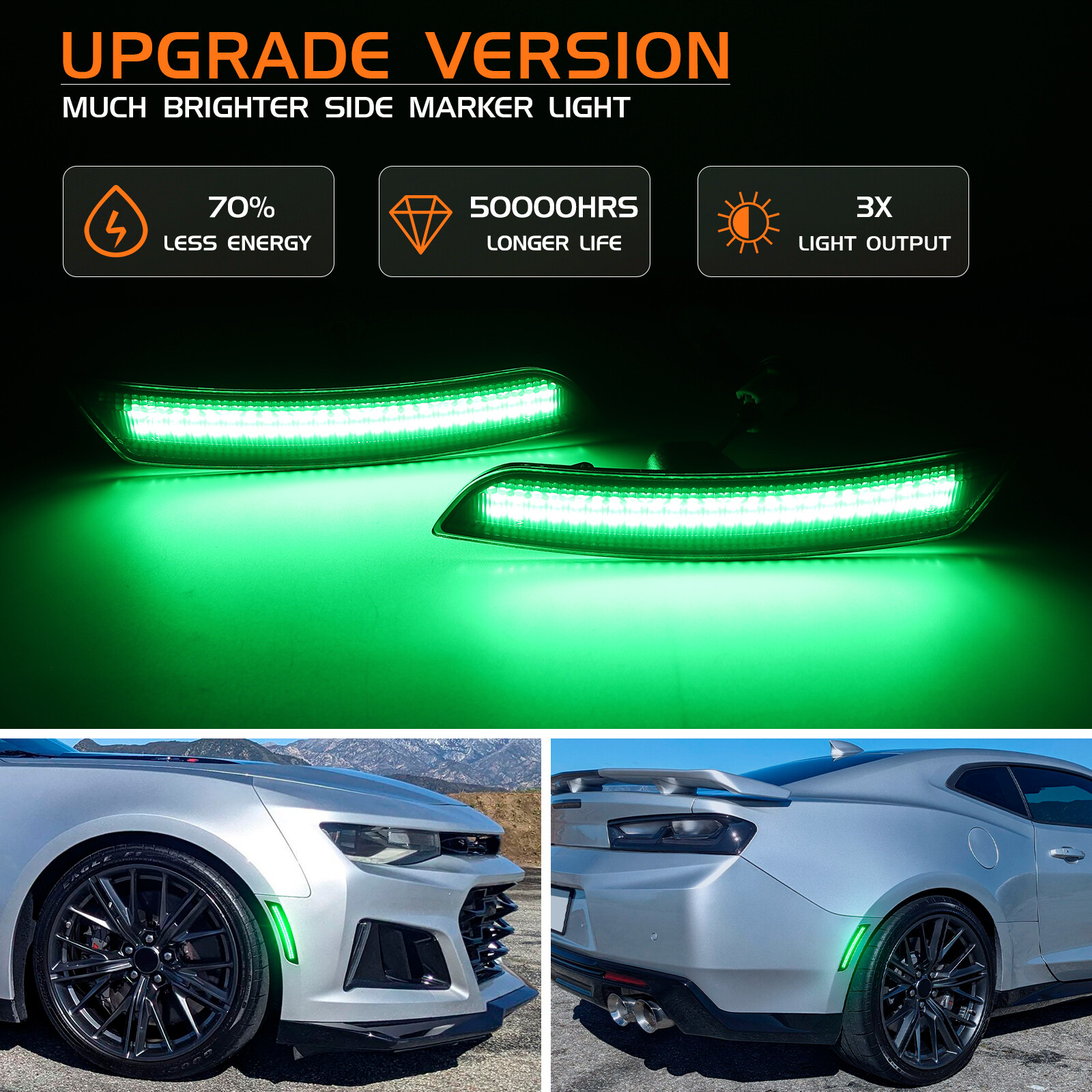 4PCS LED Side Marker Lights Front Rear For 2016-2023 Chevy Camaro SS LT LS ZL1