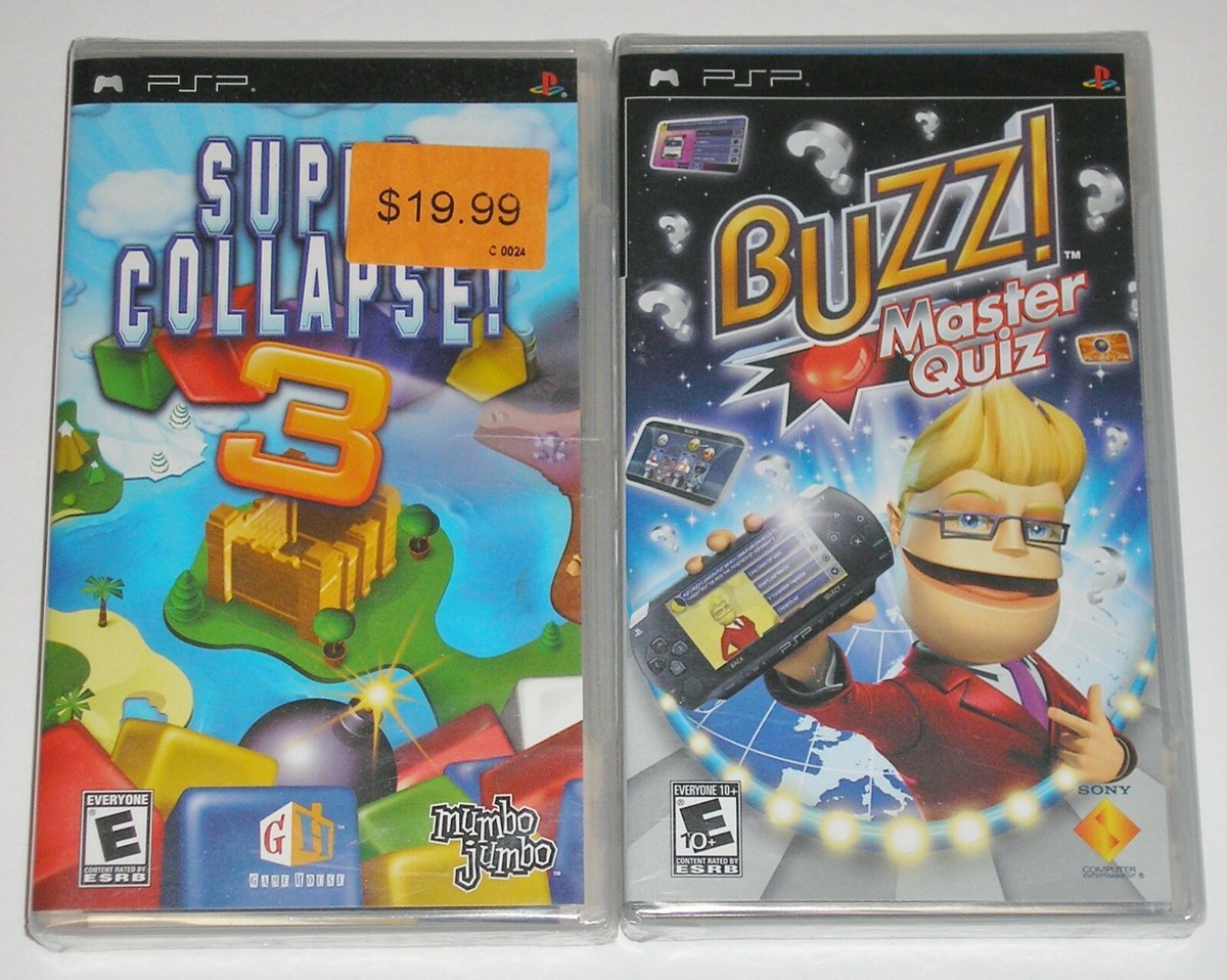 Sony PSP Game Lot - Buzz! Master Quiz (New) Super Collapse! 3 (New