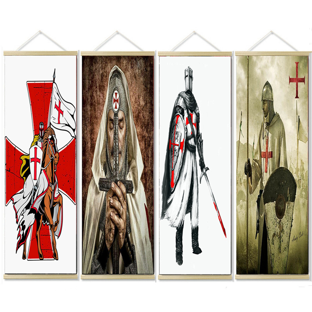 4 PCS Christ Warrior Posters and Prints Knights Templar Canvas Scroll Painting