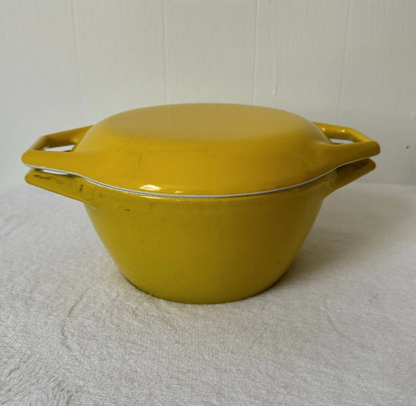 Vintage Copco Denmark D1 Cast Iron Enamel Dutch Oven Yellow