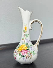 Vintage Welsley China Hand Painted Floral Bud Vase Pitcher Small Pottery Decor