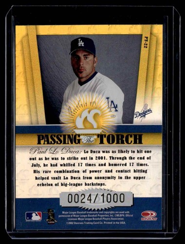 2002 Donruss Elite Passing Torch Paul Lo Duca 0024/1000 Los Angeles Dodgers - Picture 2 of 2