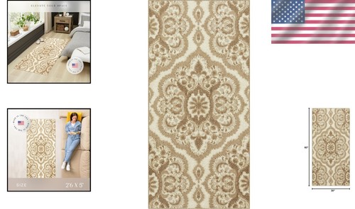 Machine Washable Non-Slip Runner Rug - Transitional Medallion Design, 2'6 x 5' - Picture 2 of 11