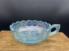 Vtg Imperial Iridescent Carnival Glass Pansy Quilted Nappy Diamond Icy Blue Dish
