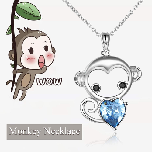 Monkey Necklace Gifts Sterling Silver Crystal Monkey Pendant Necklace Jewelry fo - Picture 6 of 8
