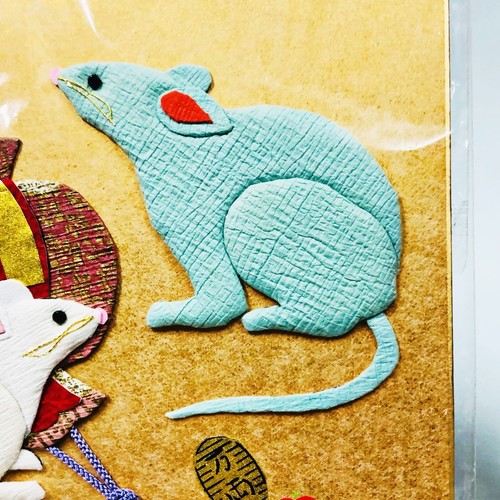 Japanese Art Board Rat Hammer Oshie 3D Textile Collage Shikishi Paper Craft R7 - Picture 3 of 7