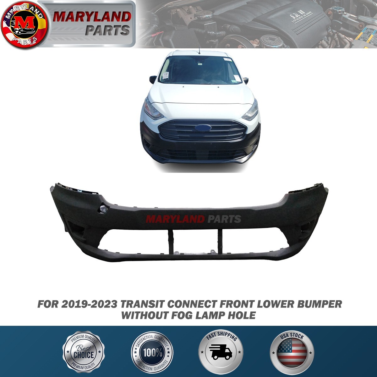 For 2019-2023 Transit Connect Front Lower Bumper without Fog Lamp Hole