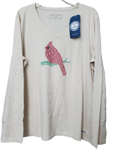 Life is Good Women's Putty Tribal Cardinal LS V-Neck Crusher Tee Size XXL NWT